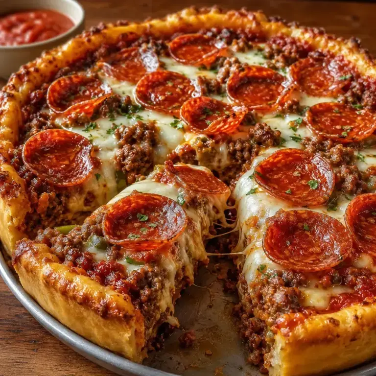 Torta Rustica Deep Dish con Hamburger, Salsiccia e Pepperoni: la Cena Golosa che Conquista Tutta la Famiglia